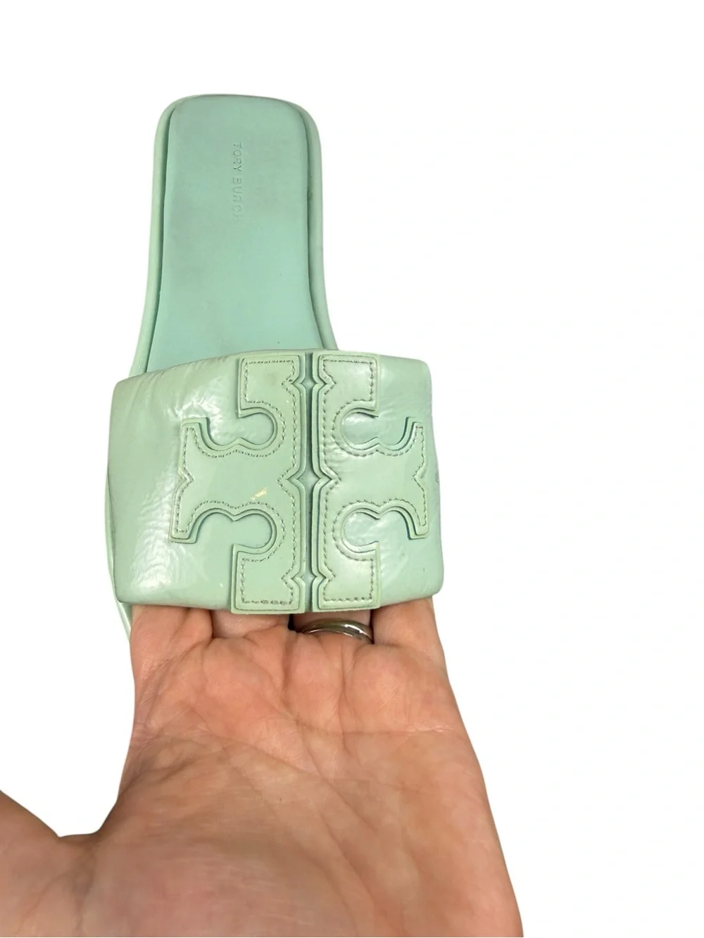 Tory Burch Double T Sport Slide Sandals Caribbean Blue Sz 9.5